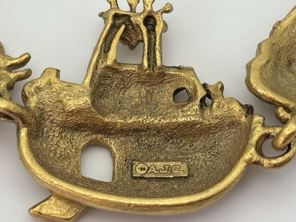 Vintage AJC Noah’s Ark Bracelet Gold Plated Two by Two Animal Jewelry