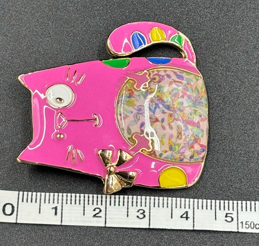 Pink Enamel Adorable Cat Brooch  D&Rui Unsigned
