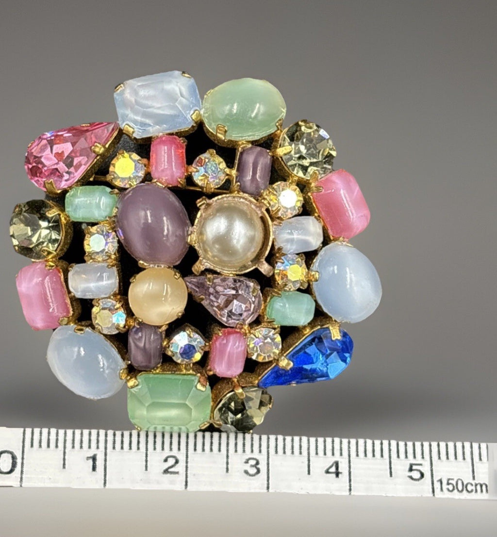 Vintage Fruit Salad Brooch – Multicolour Glass Cabochons & Rhinestones