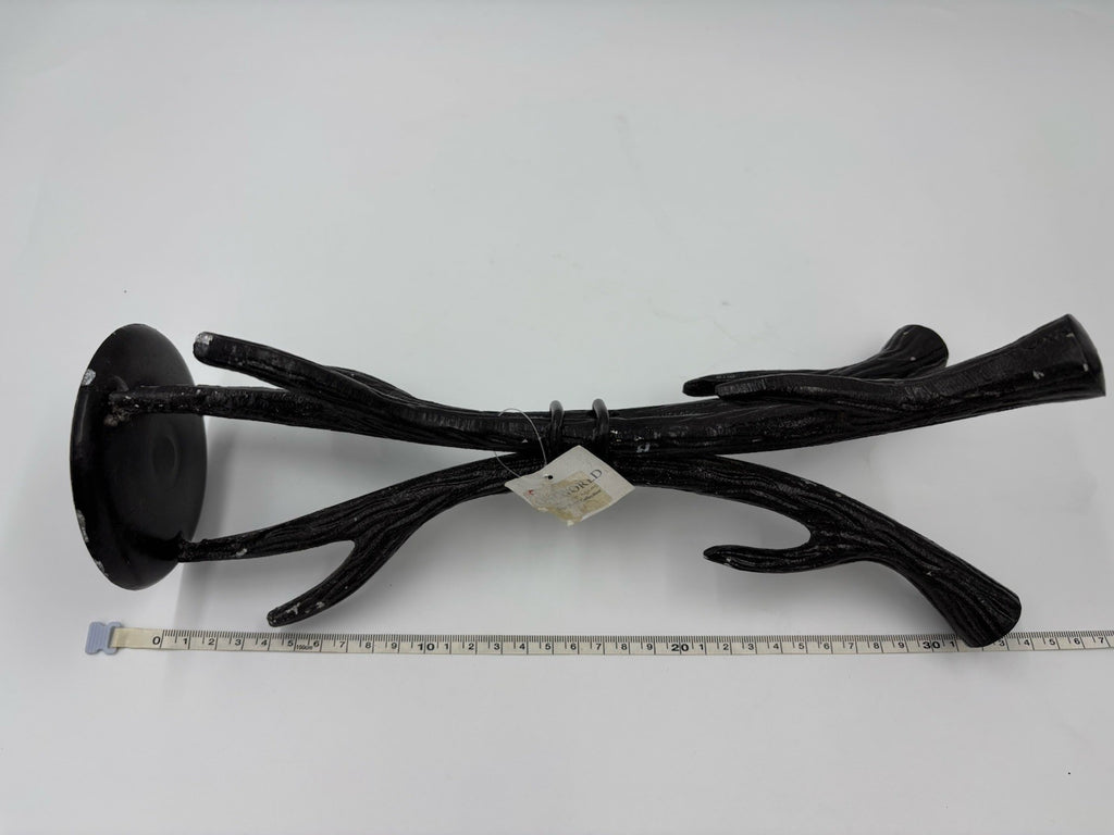 Sculptural Black Cast Aluminium Candle Holders Set Rustic Tree Branch Decor