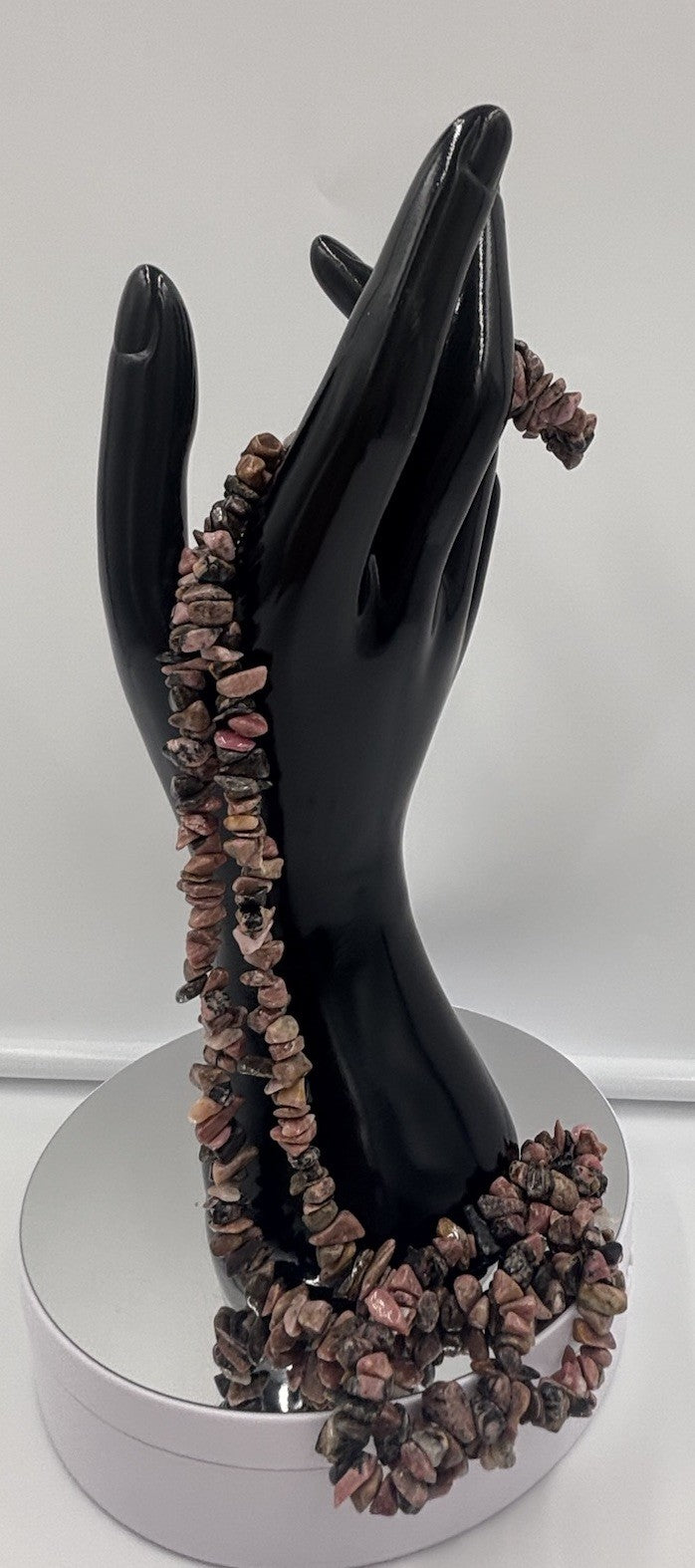 Natural Rhodonite Chip Bead Necklace Pink Black Gemstone Strand