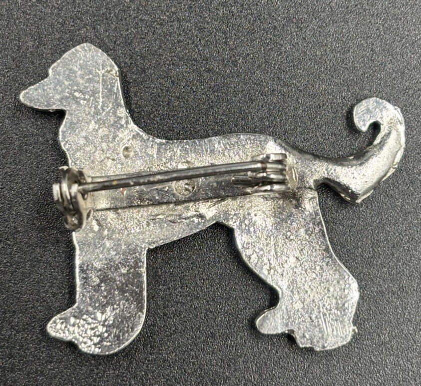 Afghan hound standing pewter Brooch Silver Tone