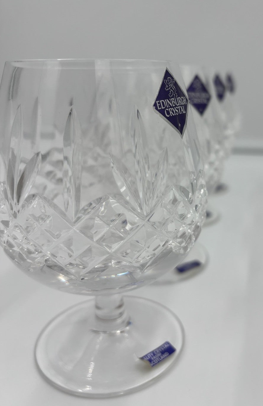 Edinburgh Crystal Cut Lead Brandy Balloon Glasses Set of 4 Scotland Vintage