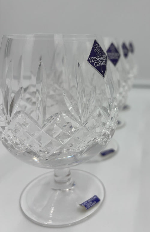 Edinburgh Crystal Cut Lead Brandy Balloon Glasses Set of 4 Scotland Vintage