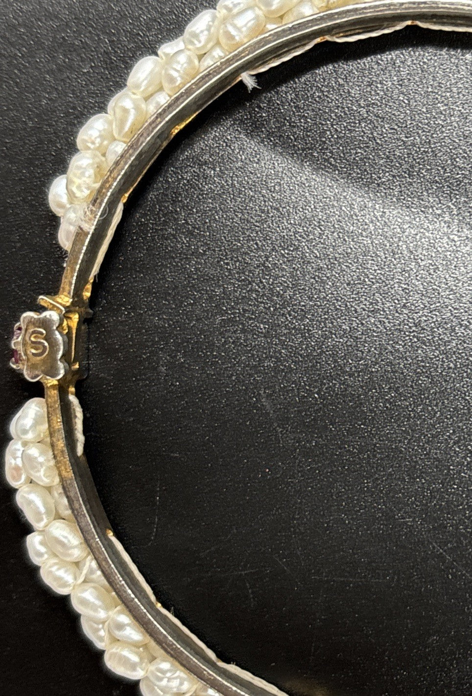 Vintage Genuine Ruby Bangle Bracelet Estate Jewelry Wrapped Genuine Rice Pearls