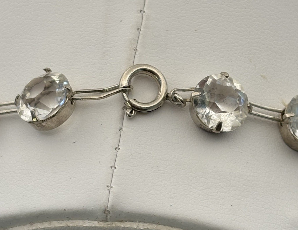 Antique Edwardian Sterling Silver Rock Crystal Rivière Necklace Czech 1910s