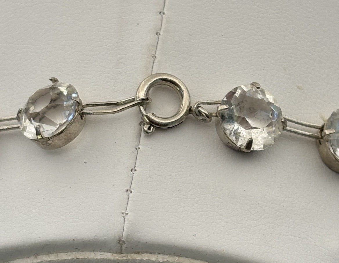Antique Edwardian Sterling Silver Rock Crystal Rivière Necklace Czech 1910s