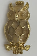 Vintage Hollywood Owl Brooch Gold Tone Figural Enamel Mid Century Jewelry