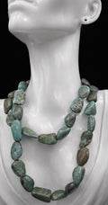 Large Vintage Natural Turquoise Nugget Necklace Chunky Blue Green Gemstones