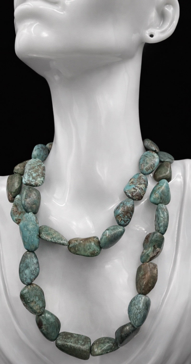 Large Vintage Natural Turquoise Nugget Necklace Chunky Blue Green Gemstones