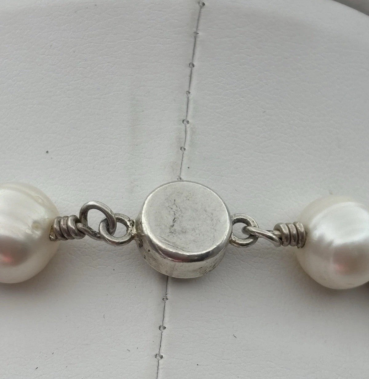 Vintage 925 Sterling Silver 10mm Freshwater Pearl Station Necklace 88cm