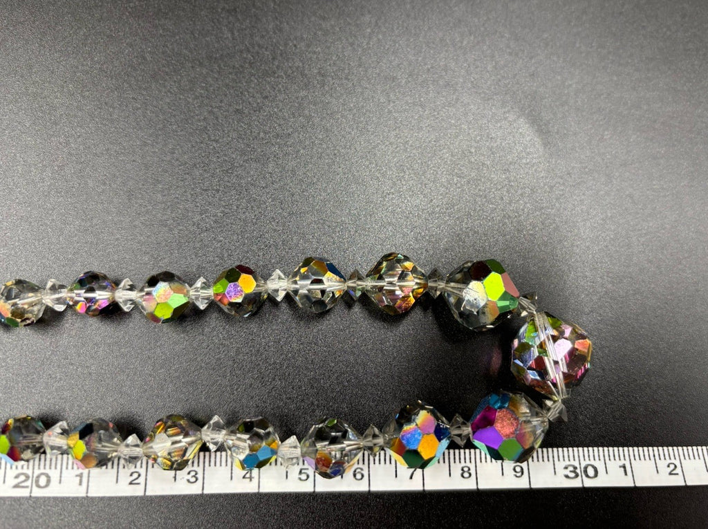 Vintage Aurora Borealis Crystal Bead Necklace Faceted Glass, Mid-Century