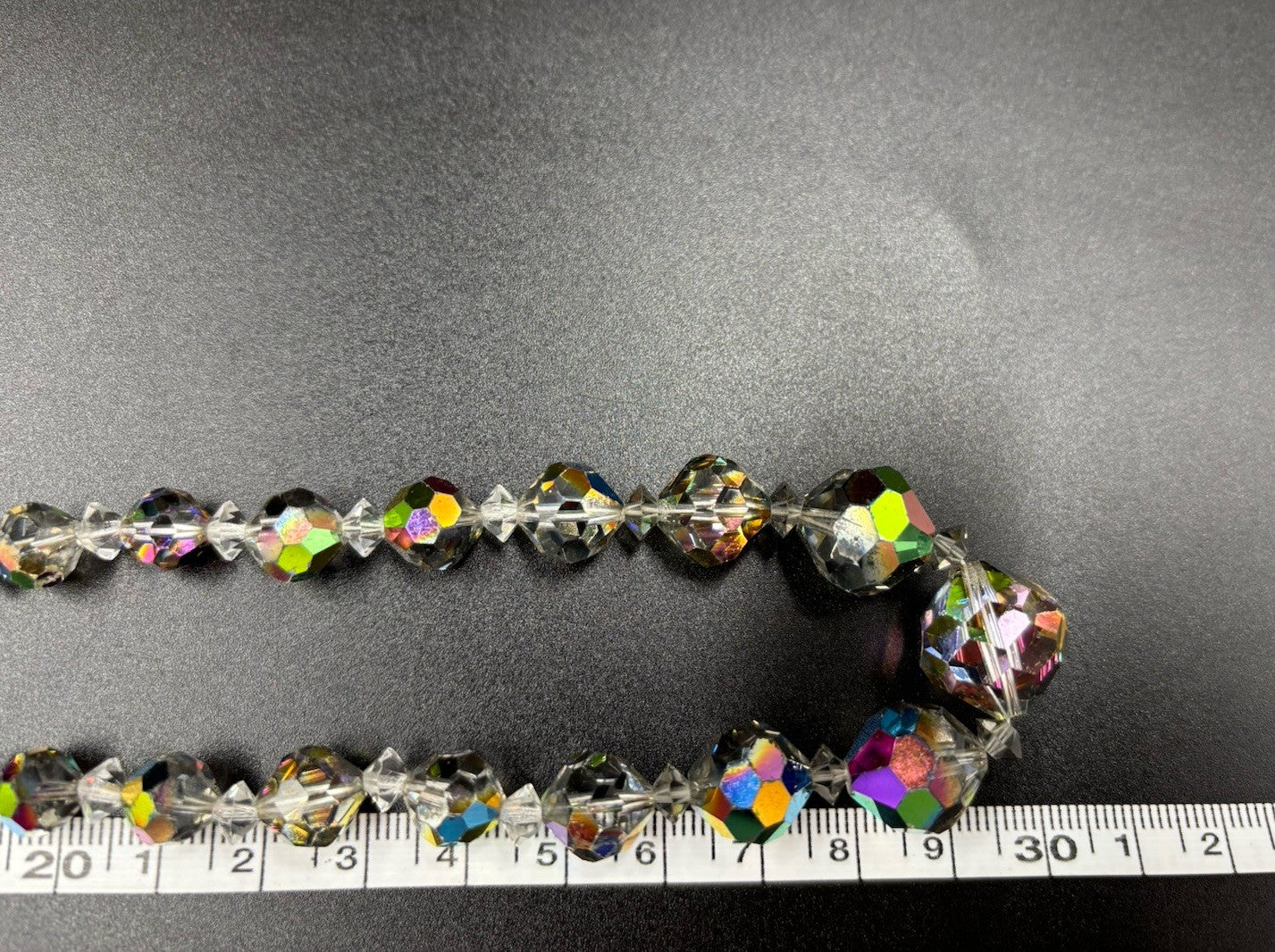 Vintage Aurora Borealis Crystal Bead Necklace Faceted Glass, Mid-Century