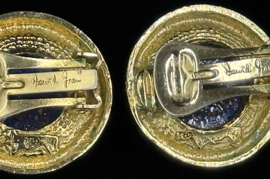 Elegant Vintage DAVID GRAU PARIS Clip-on Earrings - Blue & Gold
