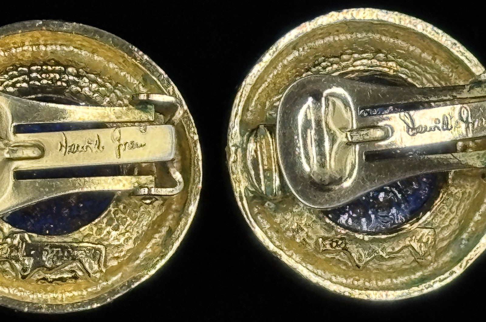 Elegant Vintage DAVID GRAU PARIS Clip-on Earrings - Blue & Gold