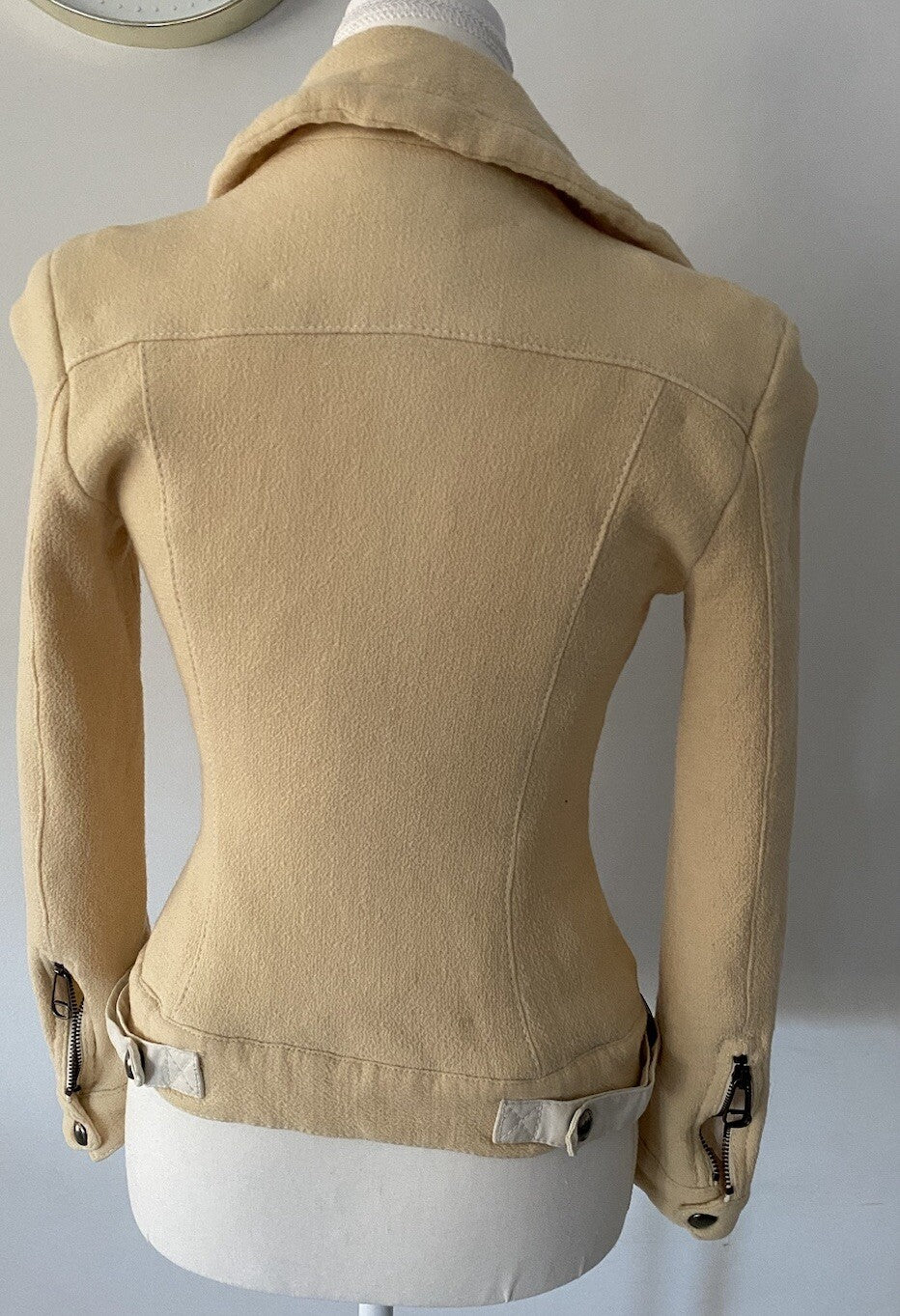 RARE Versus Versace Italian Wool Moto Jacket Ivory Asymmetric Zip Y2K Designer