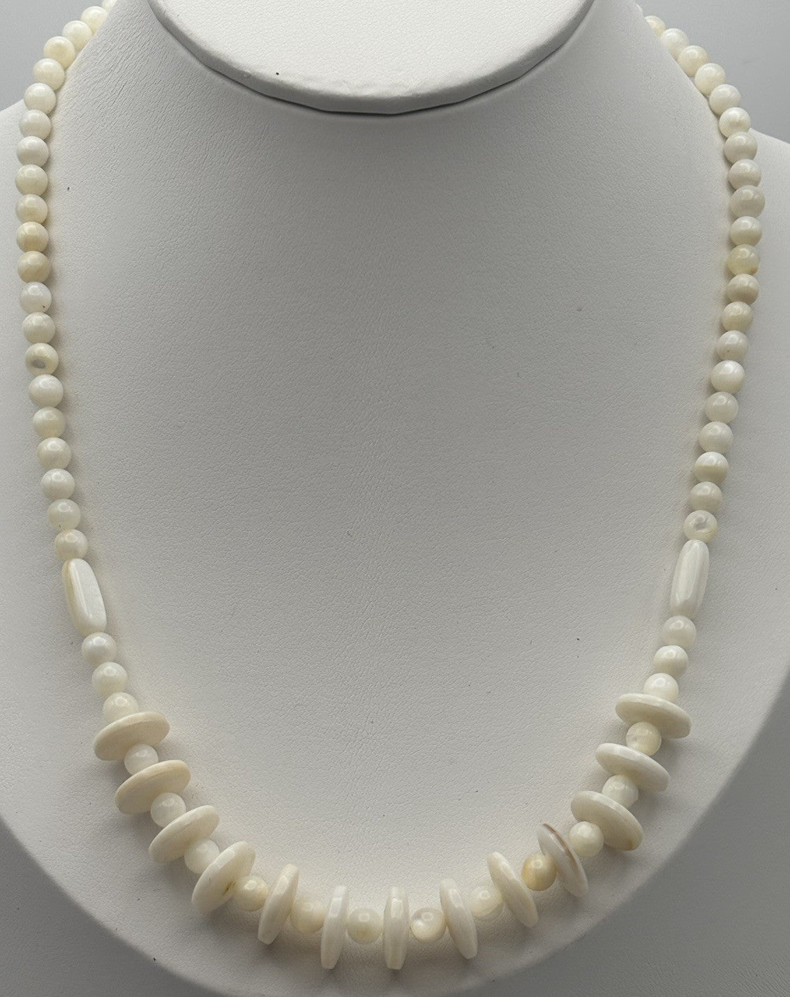 Vintage White Shell Bead Necklace & Earrings Set Natural Organic Jewelry