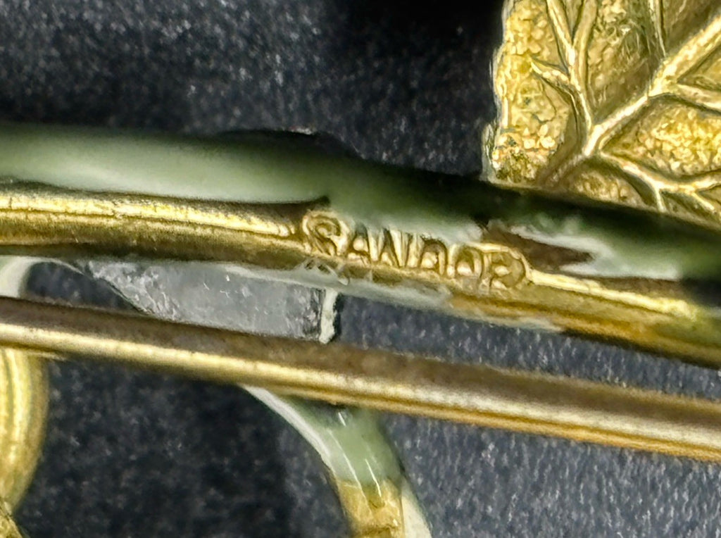 Rare Sandor Goldberger Pink Enamel Rose Brooch Pin Gold Tone Vintage