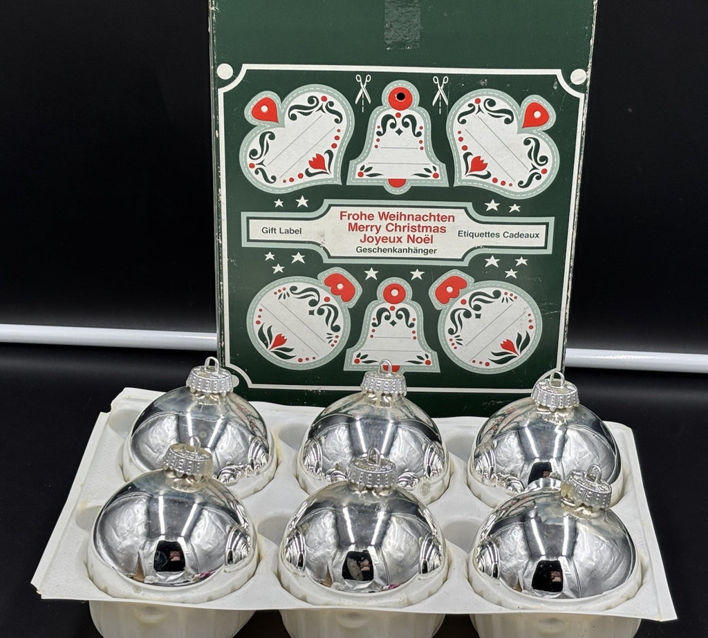 Vintage Tradition Genuine Silver Glass Christmas Baubles Set of 6 West Germany