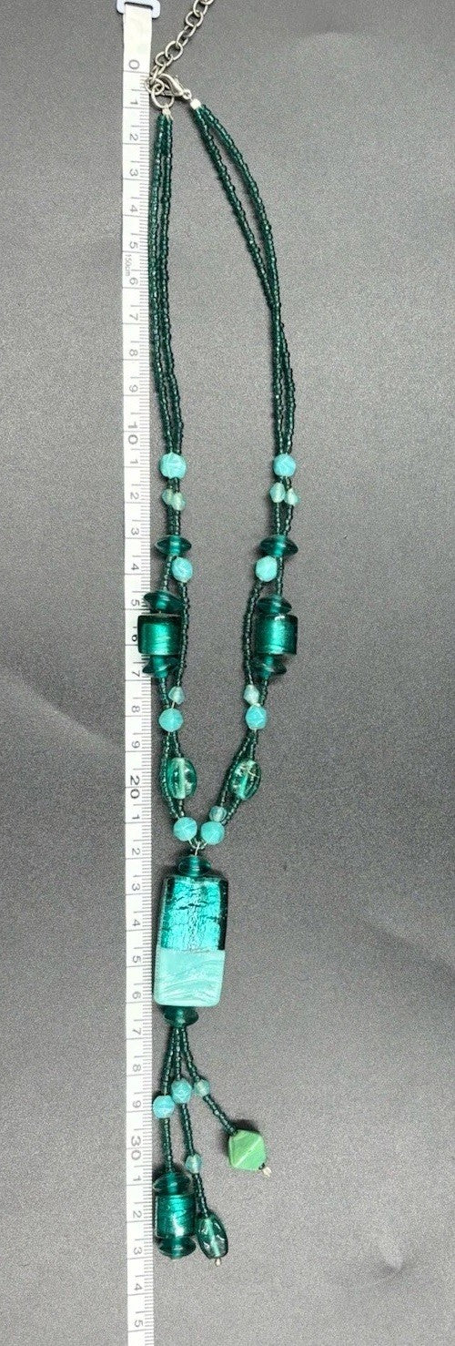 Handmade Dichroic Art Glass Necklace Murano Style Pendant Beaded