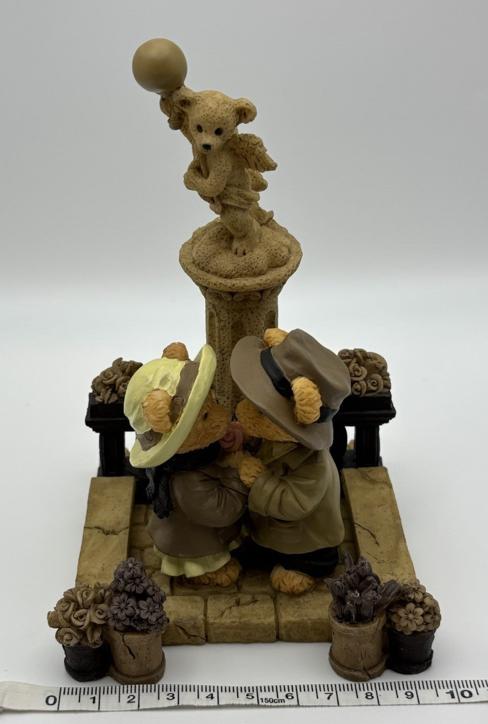 Avon Romantic Bear Figurine – 1998 Couple w/ Rose & Cherub