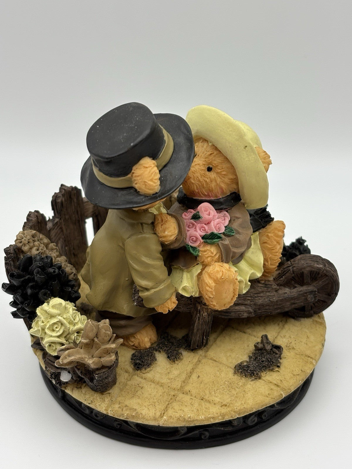 Vintage Avon Bear Figurine – Romantic Couple Kiss with Roses & Cart