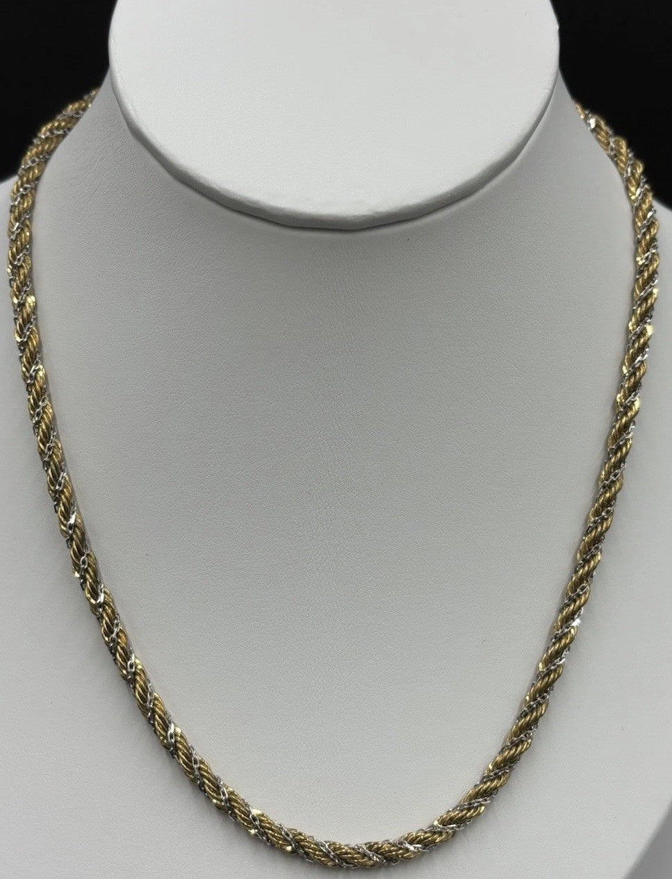 Vintage Monet Two Tone Rope Chain Choker –Signed Gold & Silver Tone Necklace