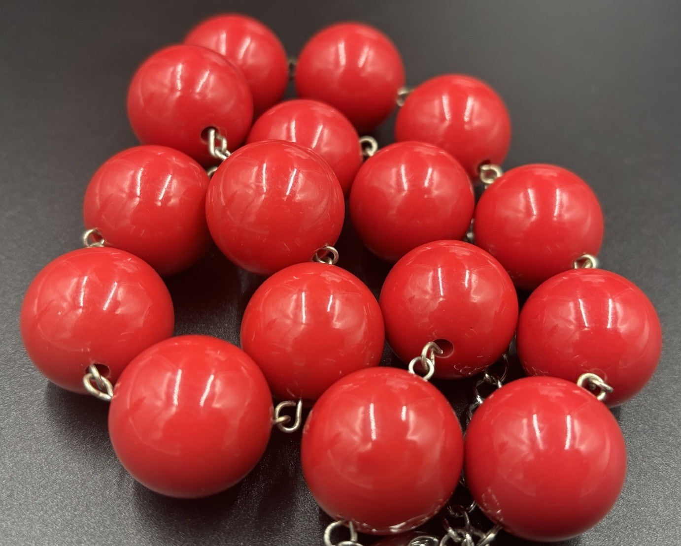 Vintage Retro Red Ceramic Bead Necklace Bold Statement Jewelry