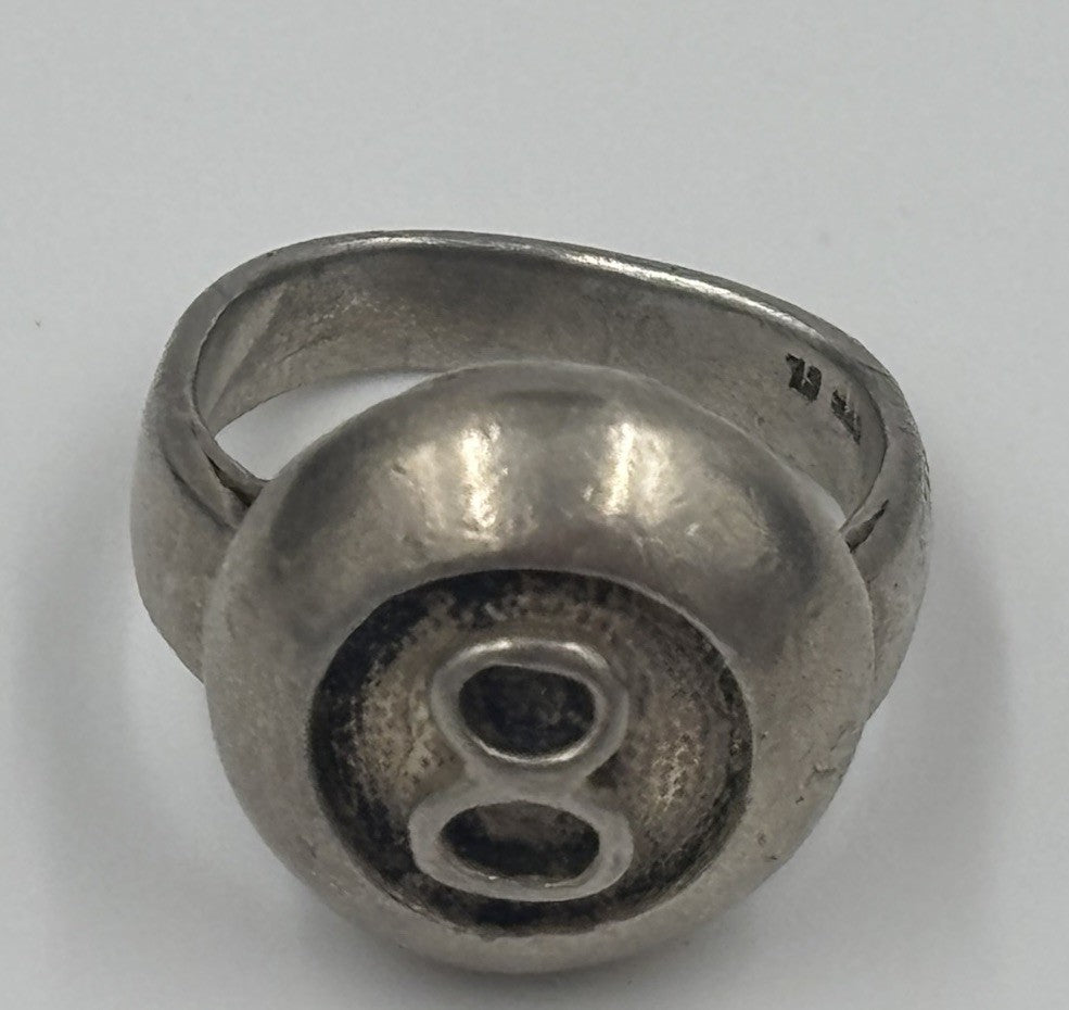 Vintage Sterling Silver Pool 8 Ball Ring Billiards Novelty US 8.25