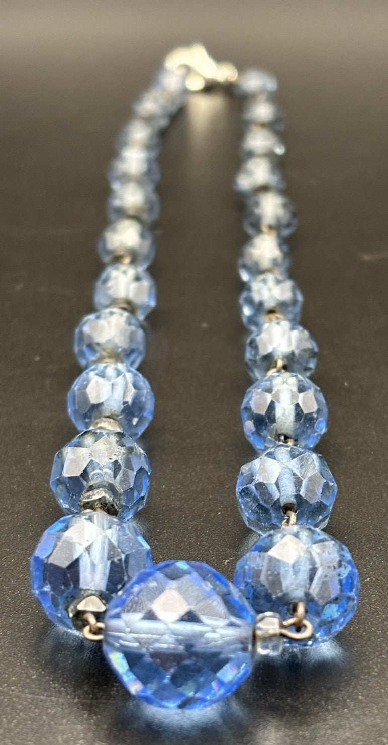 Vintage Blue Glass Bead Necklace Cloisonne Bracelet Set Faceted Czech Style