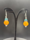 Vintage Boho Dangle Earrings – Faux Amber & Turquoise Beads, Tribal Silver Tone