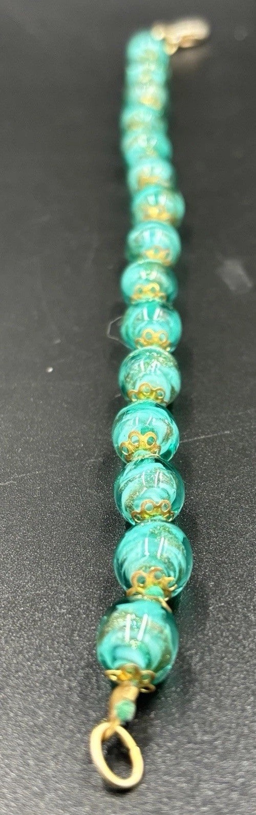 Murano Glass Bracelet Green Gold Handmade Venice Italy