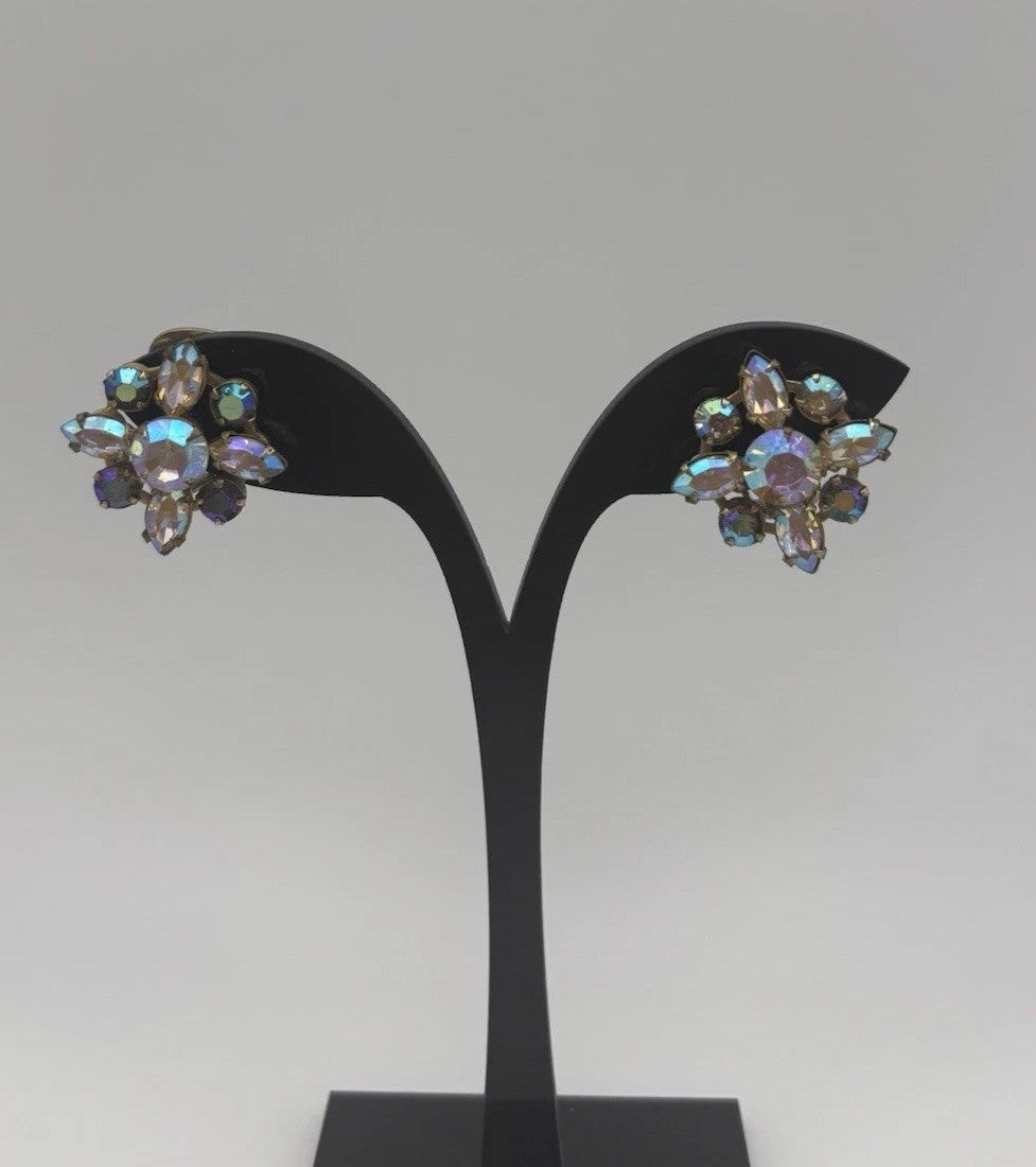 Albert Weiss AB Cluster Earrings Vintage Mid Century Rhinestone Designer Jewelry