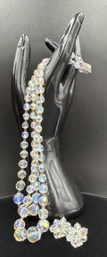 Vintage Aurora Boris Faceted Crystal AB Necklace & Earrings Set