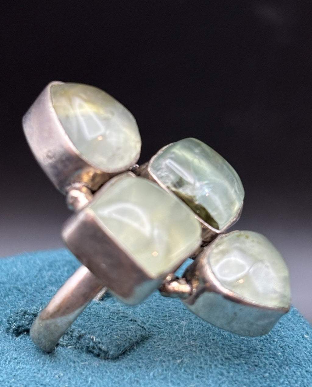 Vintage 925 Sterling Silver Prehnite Artisan Statement Ring