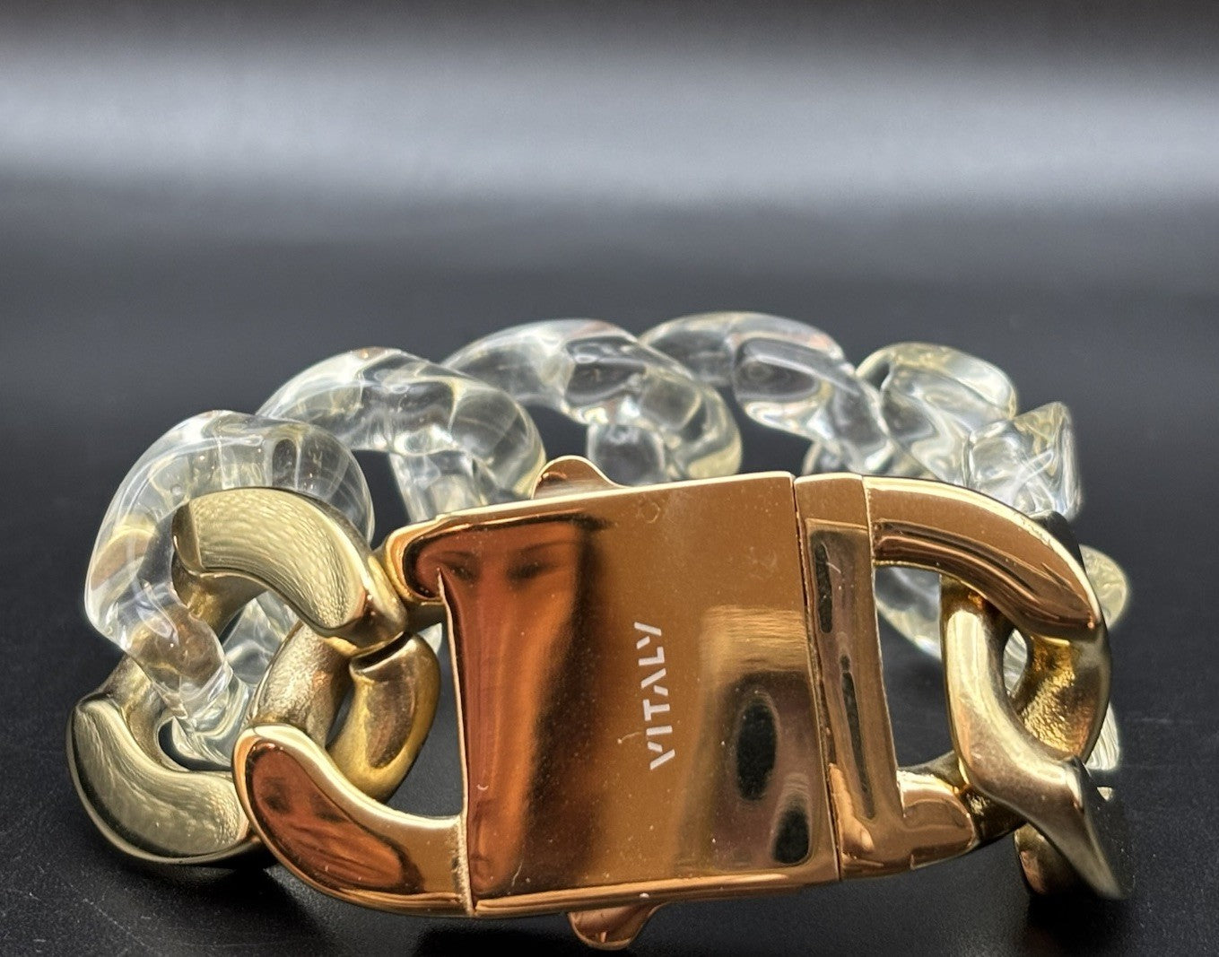 Vitaly Clear Link Chain Bracelet Gold Tone Stainless Steel Boxed 20cm