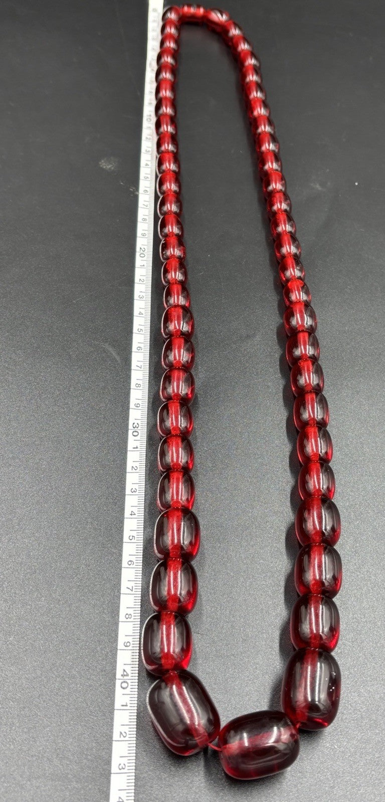Vintage 1930s Cherry Amber Phenolic Necklace 132g Red Translucent Beads