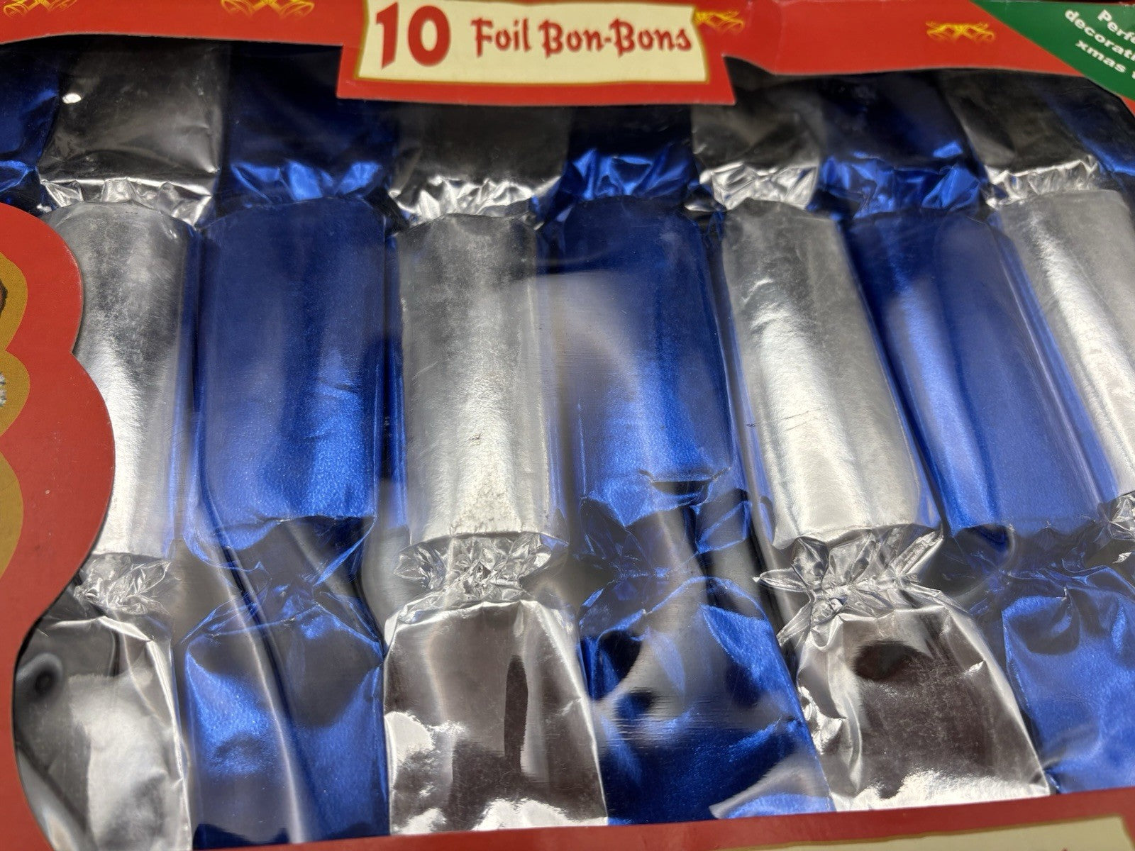 Christmas Crackers Bon Bons Set Of 10 Blue Silver Foil Santa Gift Box