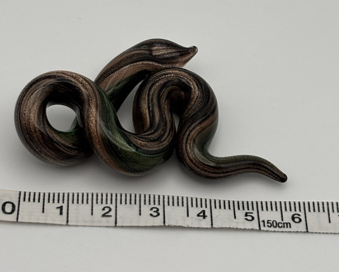 Murano Style Art Glass Snake Figurine Green Bronze Aventurine Swirl Collectible