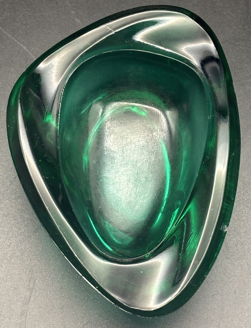 Vintage Emerald Green Art Glass Ashtray Dish Mid Century Modern Heavy