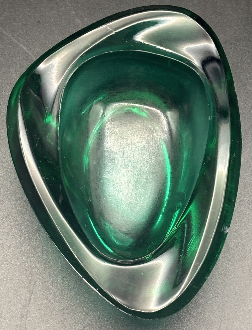Vintage Emerald Green Art Glass Ashtray Dish Mid Century Modern Heavy
