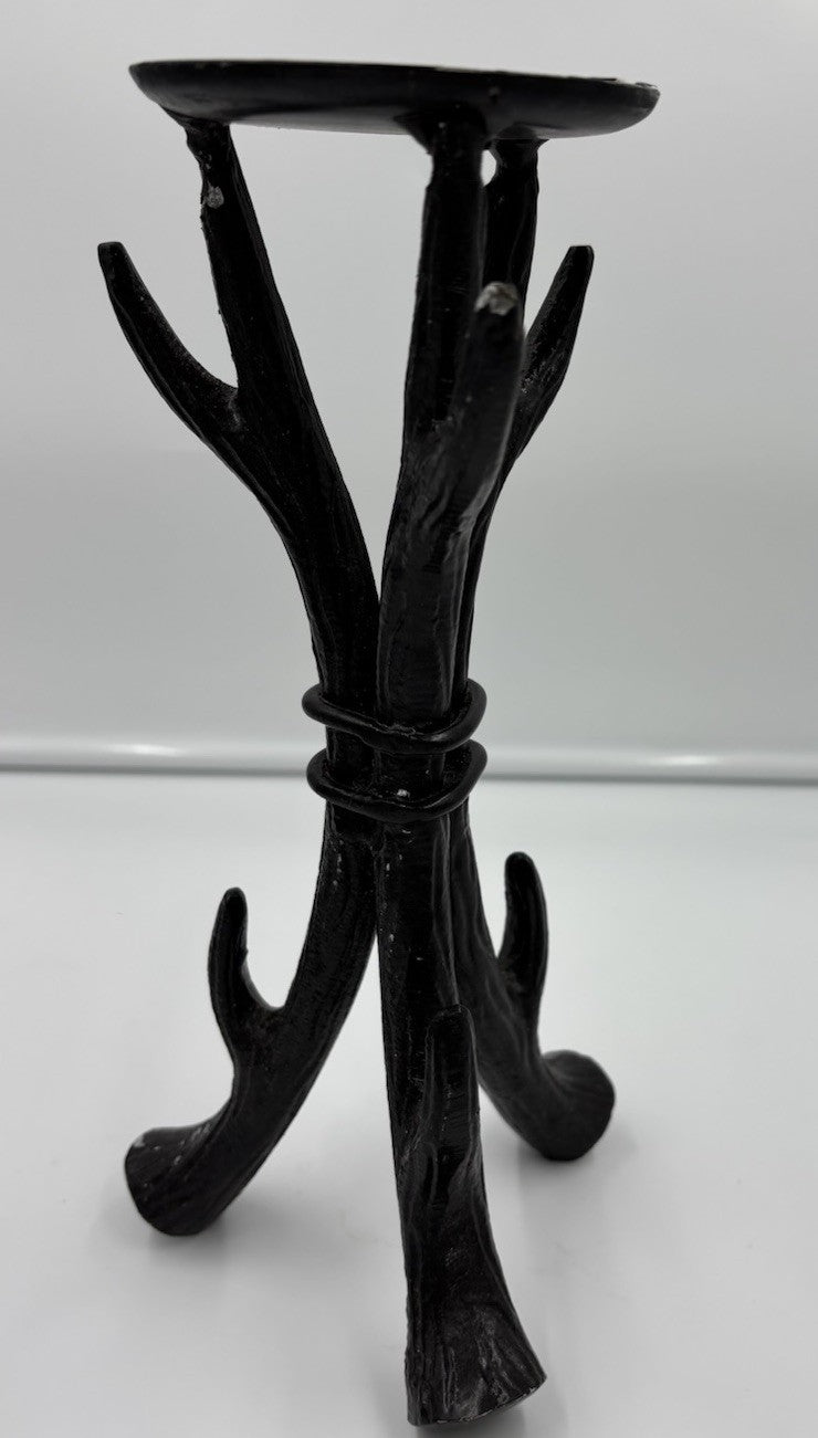 Sculptural Black Cast Aluminium Candle Holders Set Rustic Tree Branch Decor