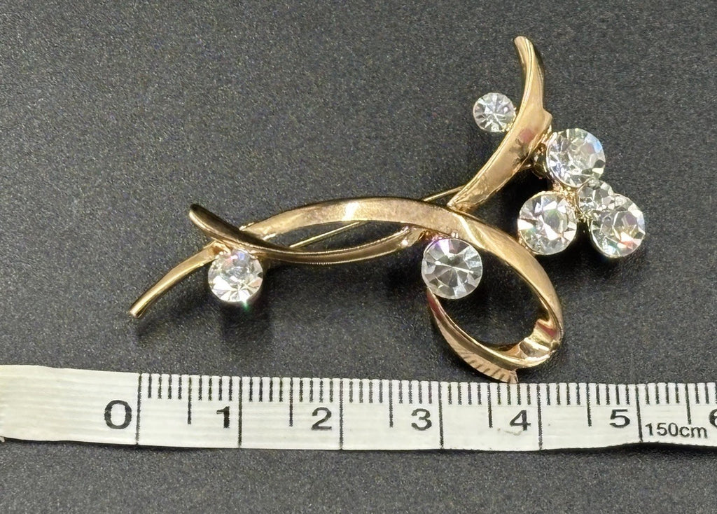 Vintage 1950s Gold Tone Rhinestone Floral Spray Brooch Mid Century