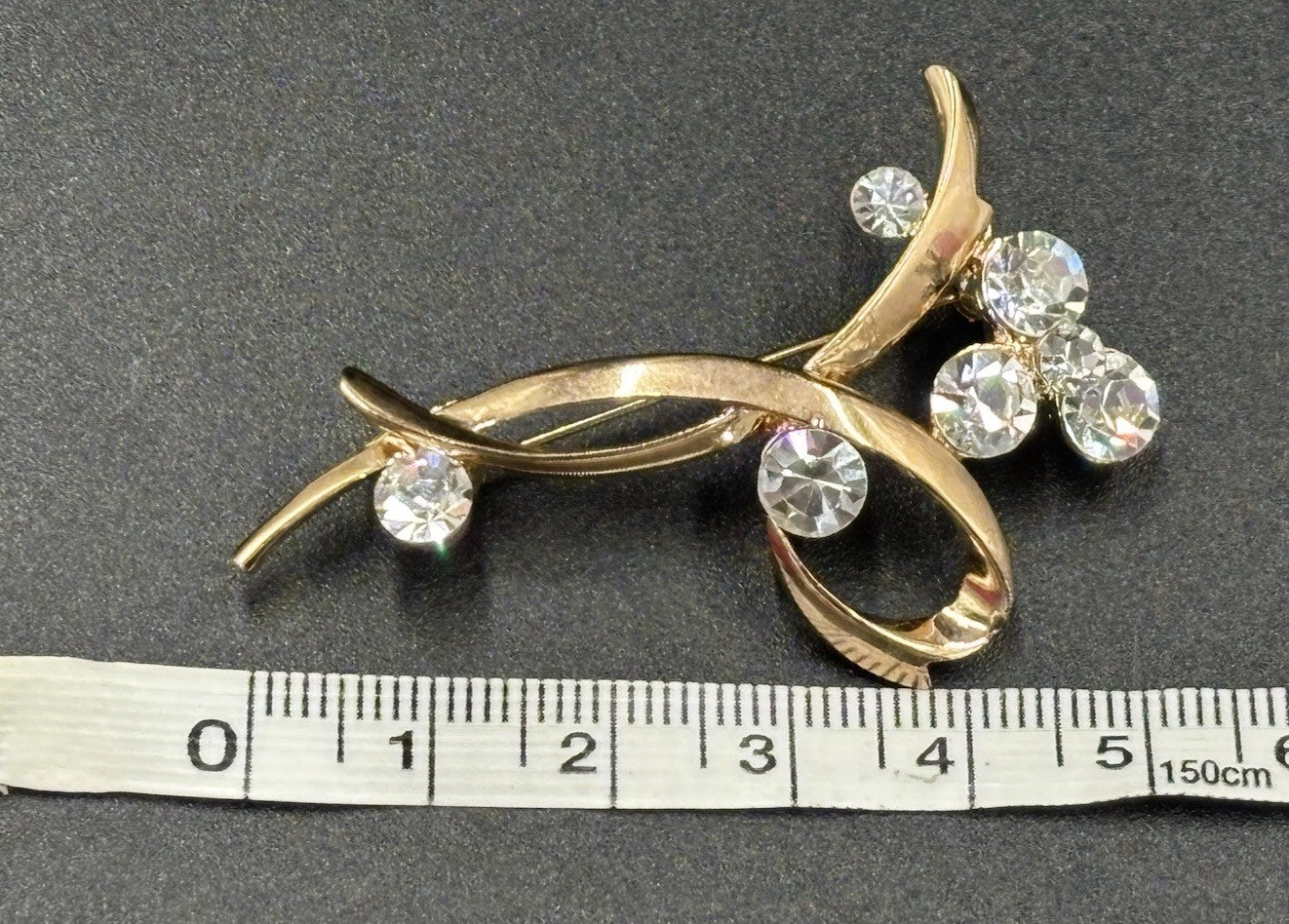 Vintage 1950s Gold Tone Rhinestone Floral Spray Brooch Mid Century
