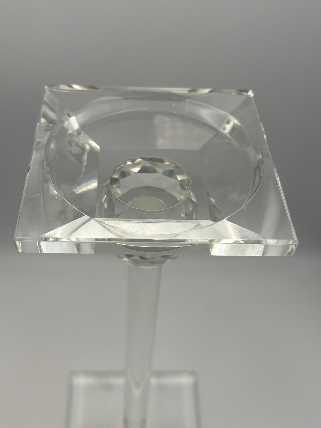 Elegant Faceted Crystal Candlesticks Pair 25cm Sculptural Glass Design