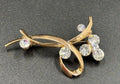 Vintage 1950s Gold Tone Rhinestone Floral Spray Brooch Mid Century