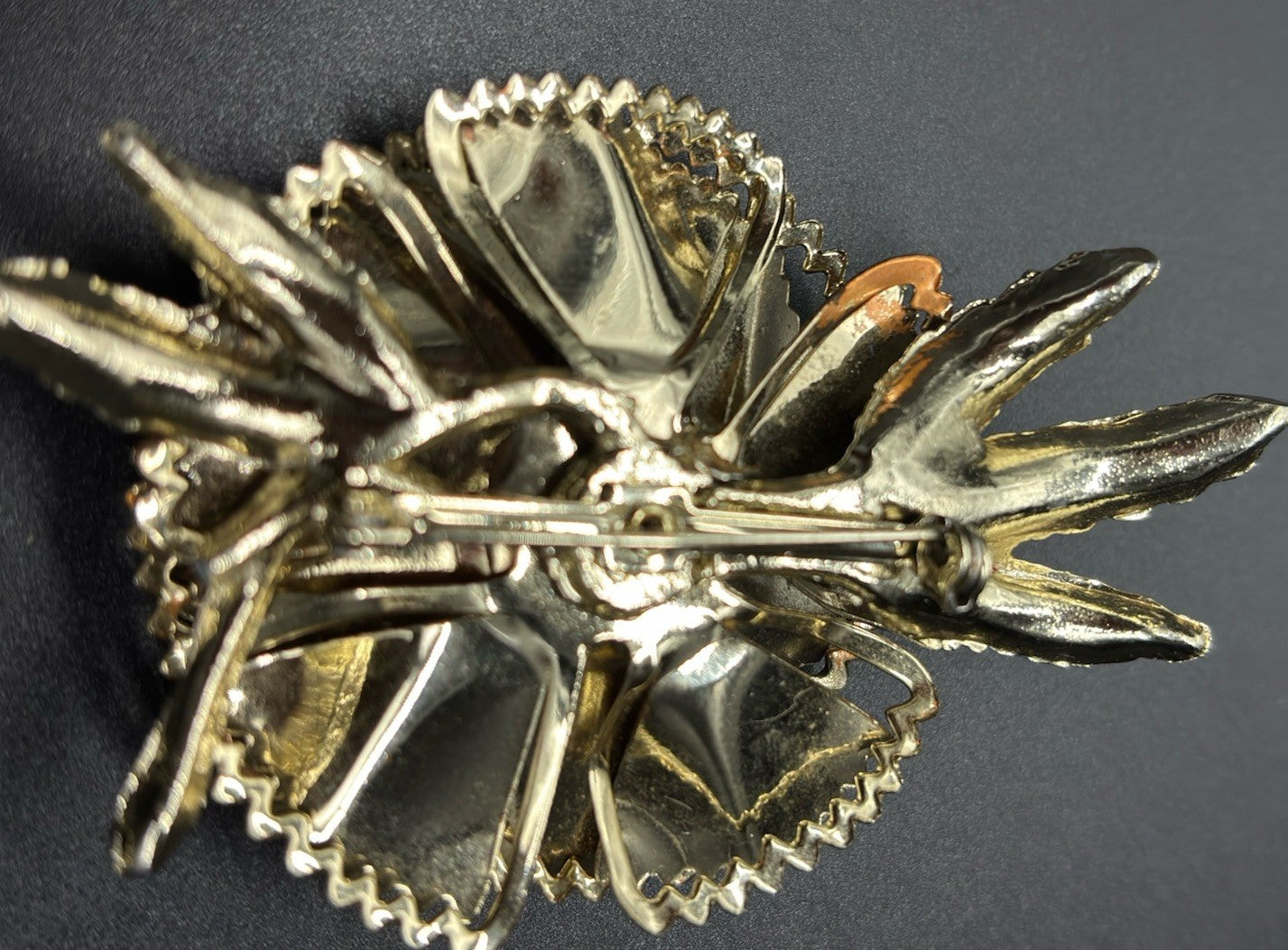 Vintage Coro Gold Tone Floral Brooch AB Rhinestone Large Unsigned