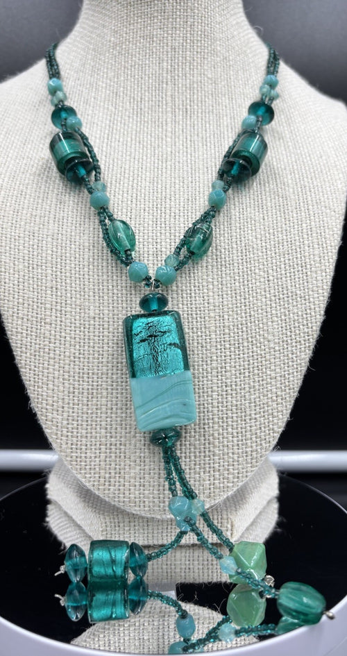 Handmade dichroic art glass necklace Murano style pendant beaded wearable art