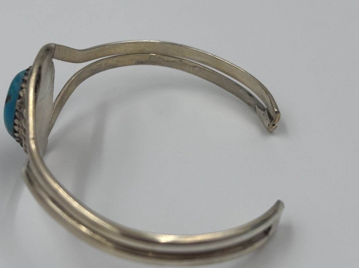 Vintage Sterling Silver Genuine Turquoise Artisan Cuff Bracelet