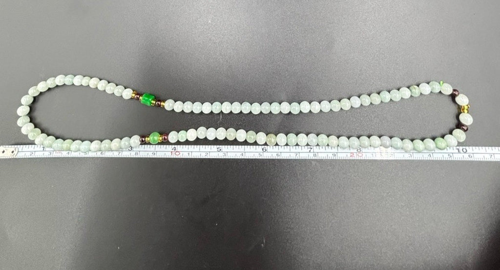 Vintage Natural Jadeite Bead Necklace Pale Green White Lavender Gemstone Strand